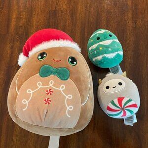Squishmallow Set of 3 Christmas Plus 2 Small 1 Medium Gingerbread, Tree, Mint!